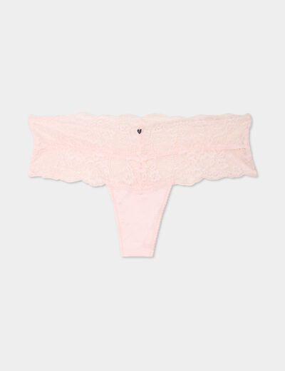 Shorty string en dentelle rose clair femme