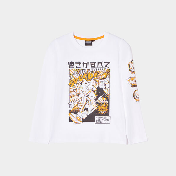 T-shirt manches longues coton Sonic blanc garçon