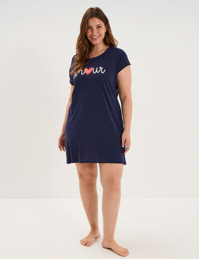 Chemise de nuit manches courtes coton bleu marine femme grande taille