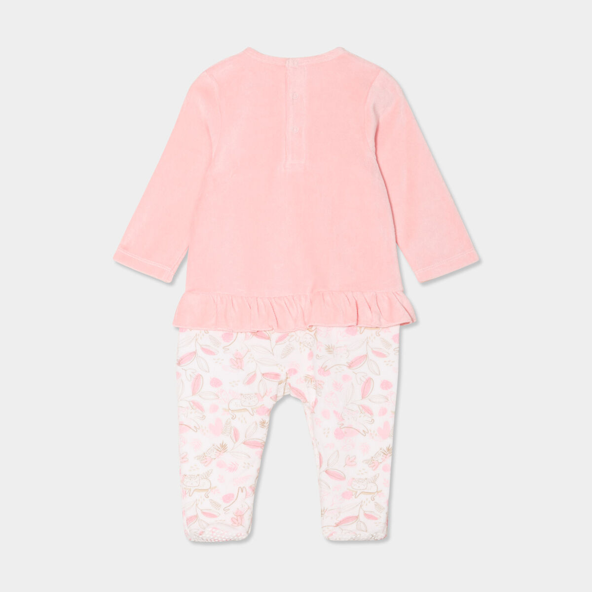 Dors-bien effet velours manches longues rose poudrée bébé fille