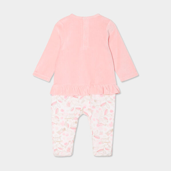 Dors-bien effet velours manches longues rose poudrée bébé fille