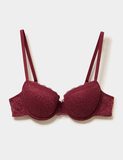 Soutien-gorge corbeille padd&eacute; dentelle bordeaux femme