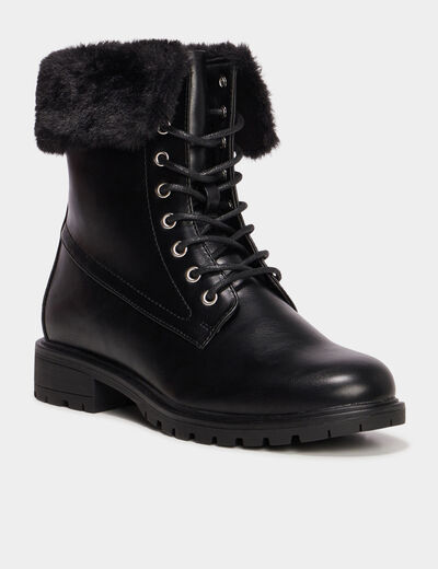Bottines avec bord fausse fourrure noir femme