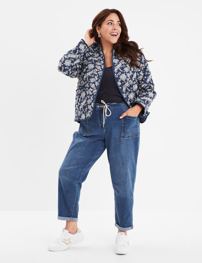 Jeans straight 7/8ème taille haute denim stone femme grande taille