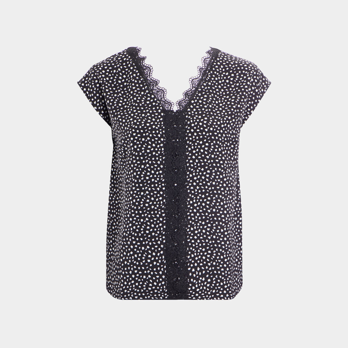 Blouse manches courtes avec dentelle noir femme