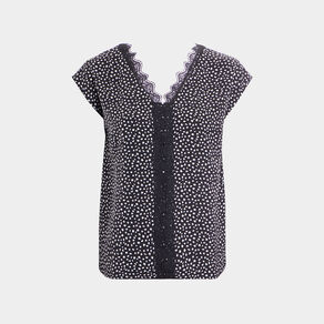 Blouse manches courtes avec dentelle noir femme