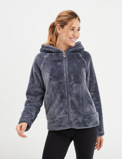 Veste de pyjama effet polaire bleu gris femme