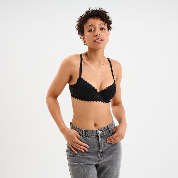 soutien gorge corbeille padde dentelle noir femme Soutien-gorge corbeille paddé dentelle noir femme
