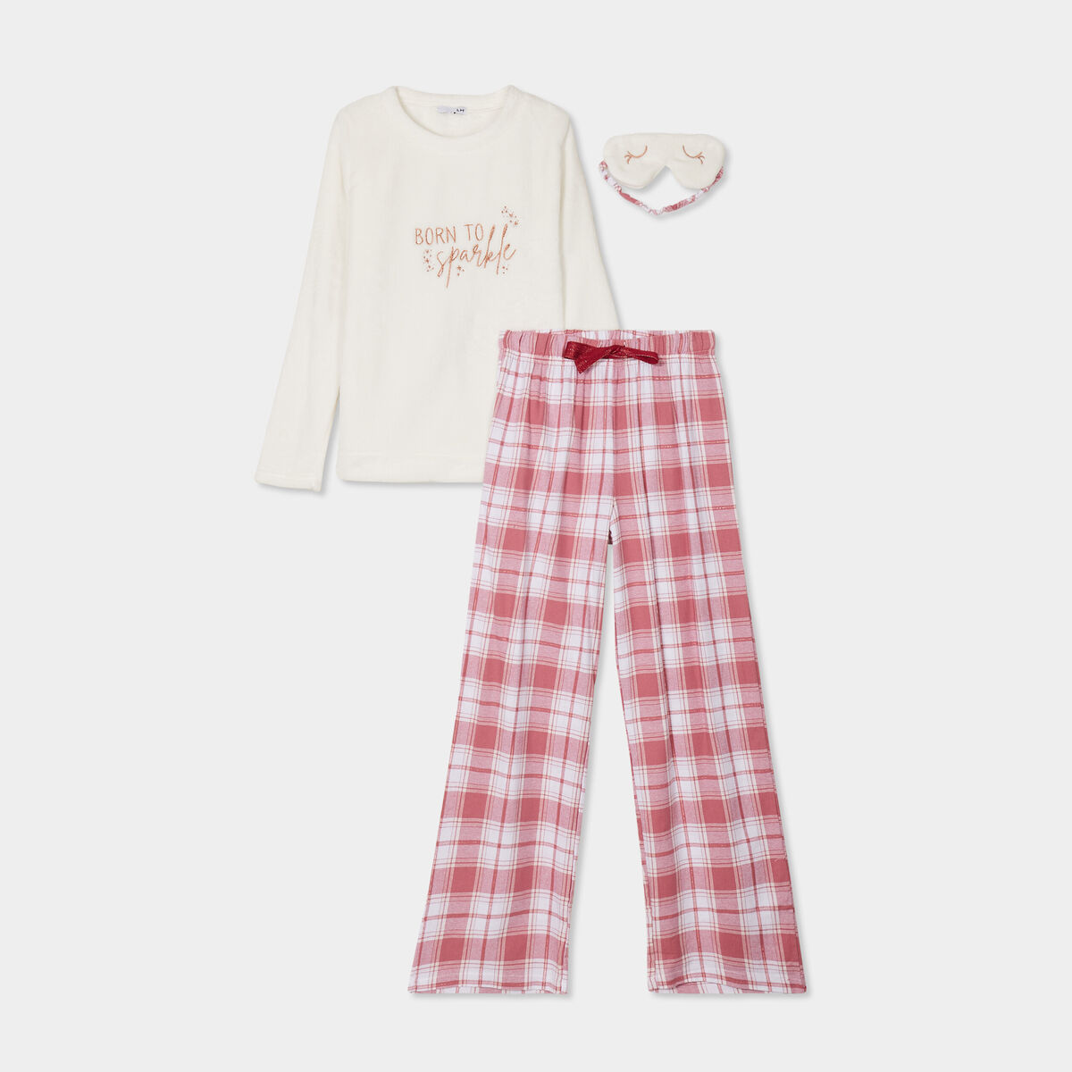 Ensemble pyjama effet polaire 3 pi&egrave;ces rose femme