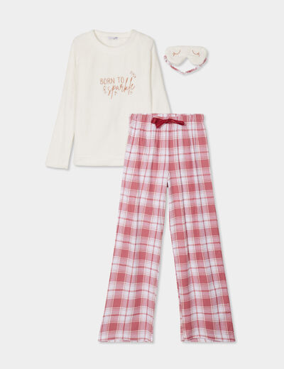 Ensemble pyjama effet polaire 3 pi&egrave;ces rose femme