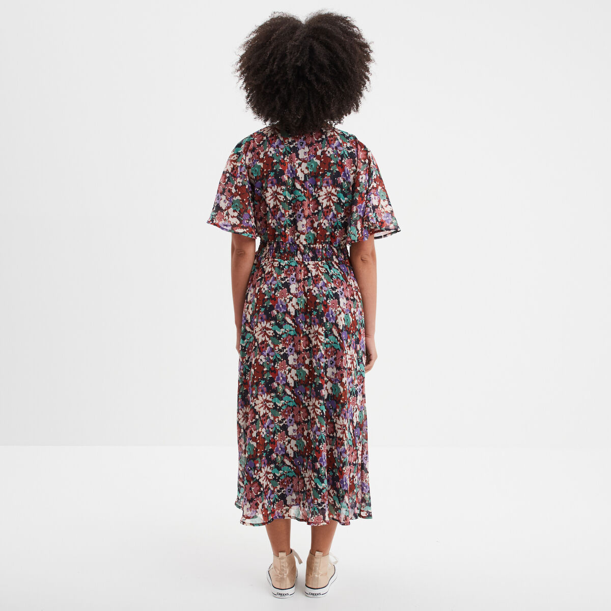 Robe longue taille smockée multicolore femme