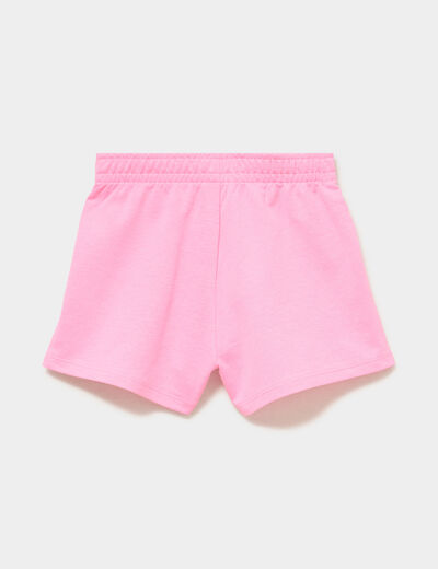 Short molletonn&eacute; taille &eacute;lastiqu&eacute;e rose fluo fille