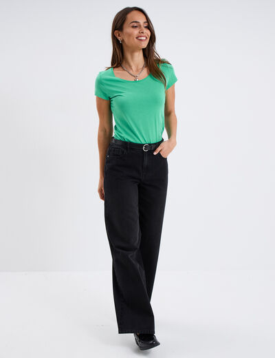 T-shirt coton col rond manches courtes vert menthe femme