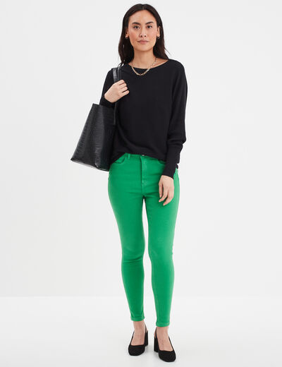 Pull col bateau manches longues noir femme