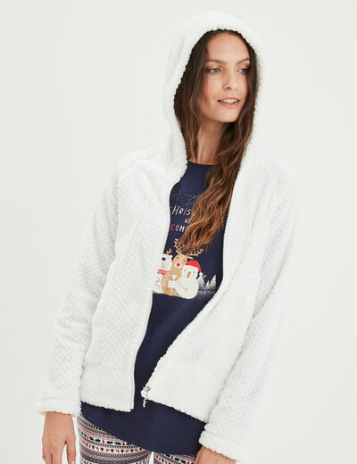 Veste de pyjama effet polaire ivoire femme