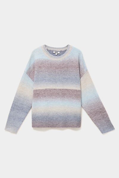 Pull droit col rond manches longues bleu ciel femme