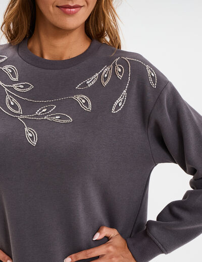 Robe pull d&eacute;tails strass gris fonc&eacute; femme