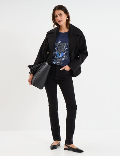 T-shirt ajusté col rond coton Creeks bleu marine femme