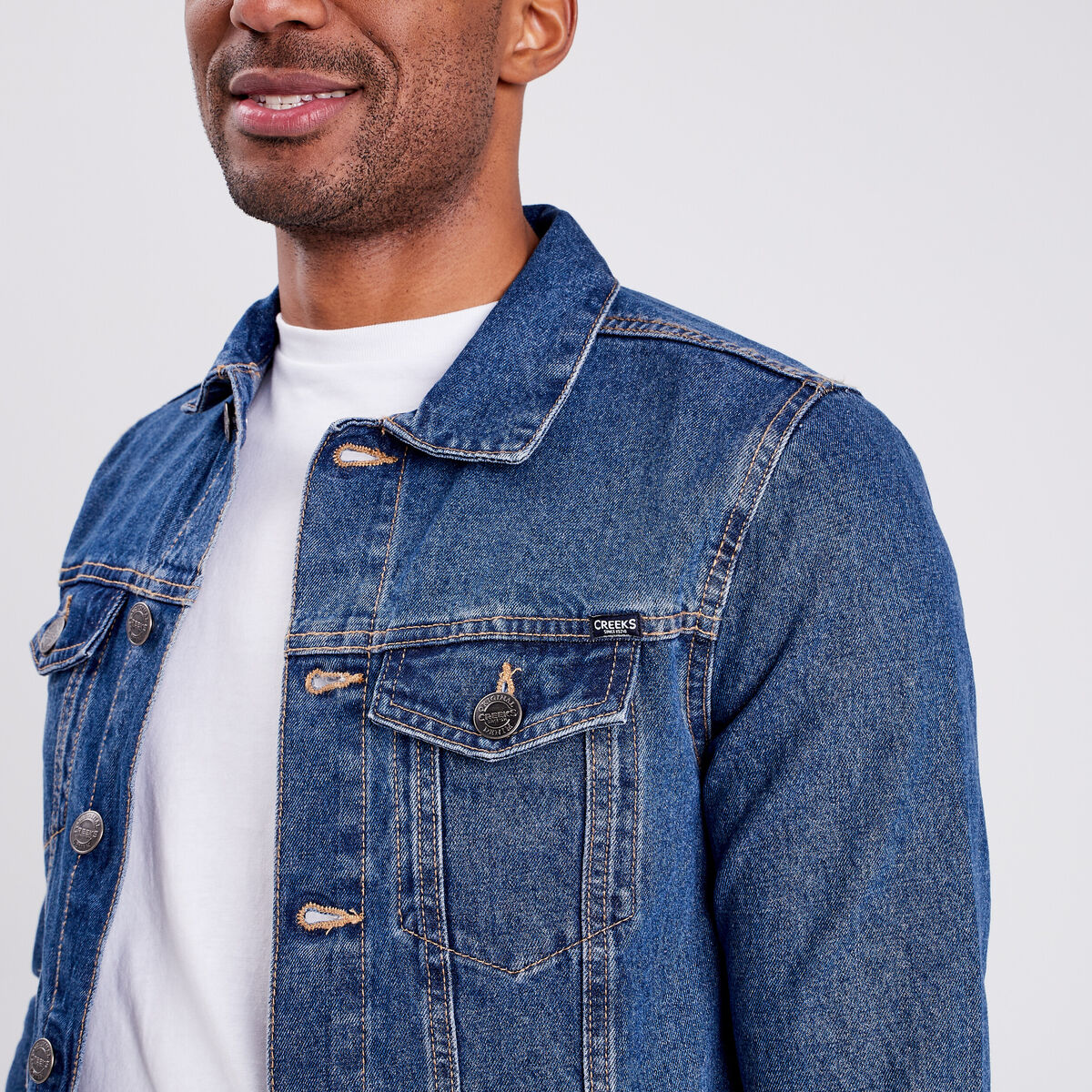 Veste droite boutonnée en jean Creeks denim stone homme