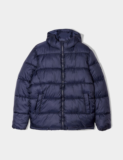 Doudoune doublée zippée à capuche bleu marine homme