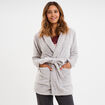 Peignoir mi-long effet polaire ceintur&eacute; gris clair femme