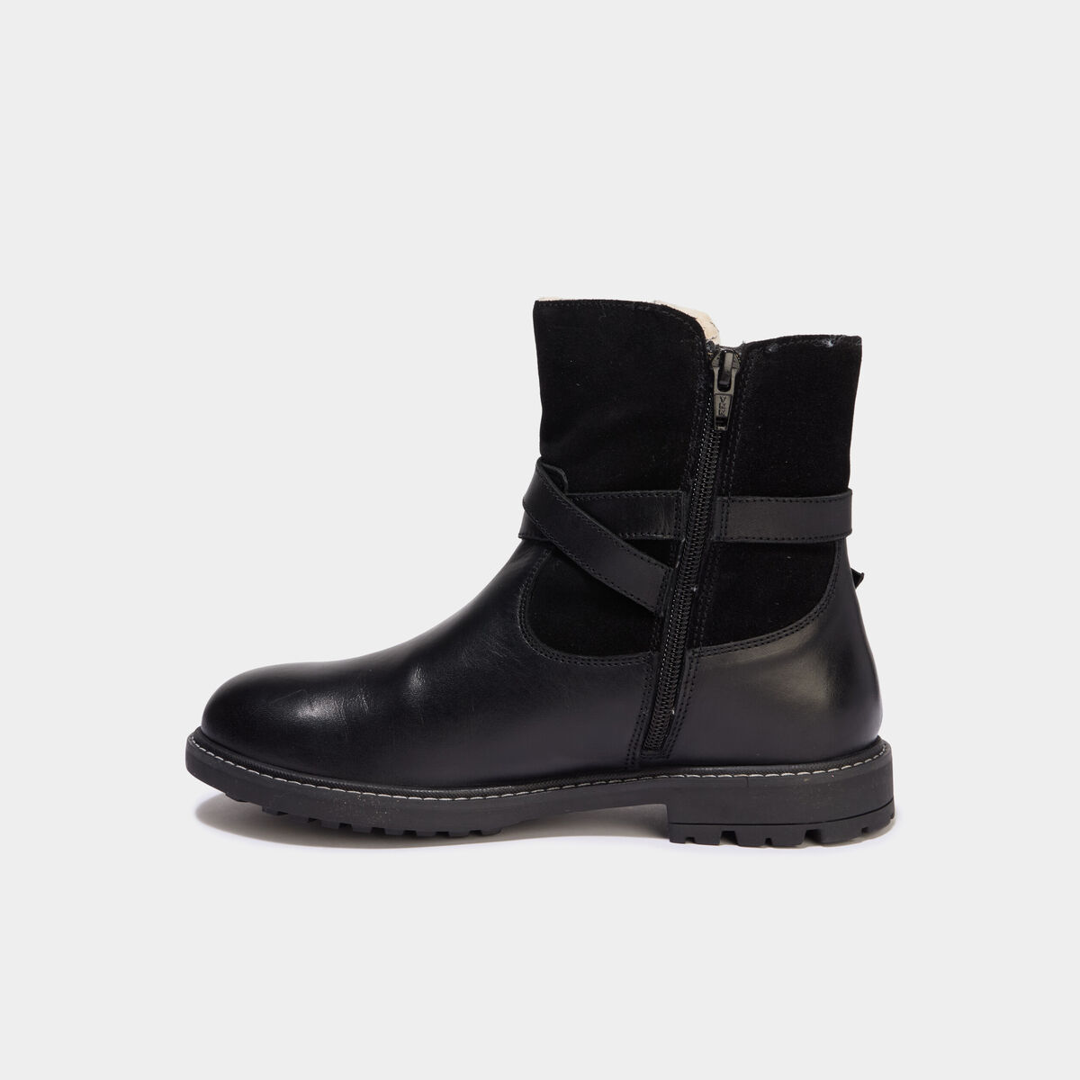 Boots fourr&eacute;es en cuir noir fille