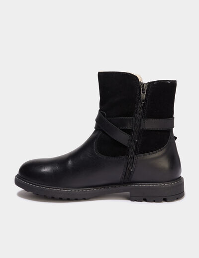Boots fourr&eacute;es en cuir noir fille