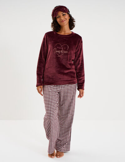 Ensemble pyjama effet polaire 3 pi&egrave;ces bordeaux femme