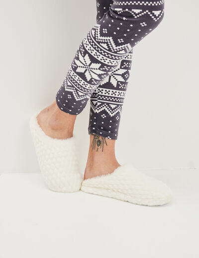 Chaussons mules fausse fourrure blanc femme