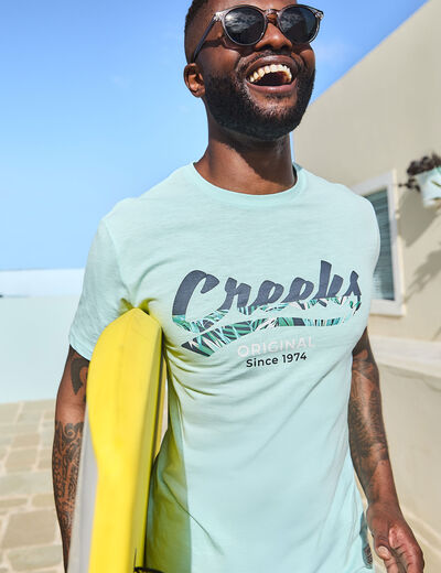 T-shirt col rond manches courtes coton bleu turquoise homme