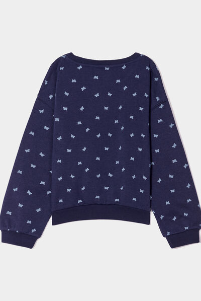 Sweat col rond manches longues bleu marine fille