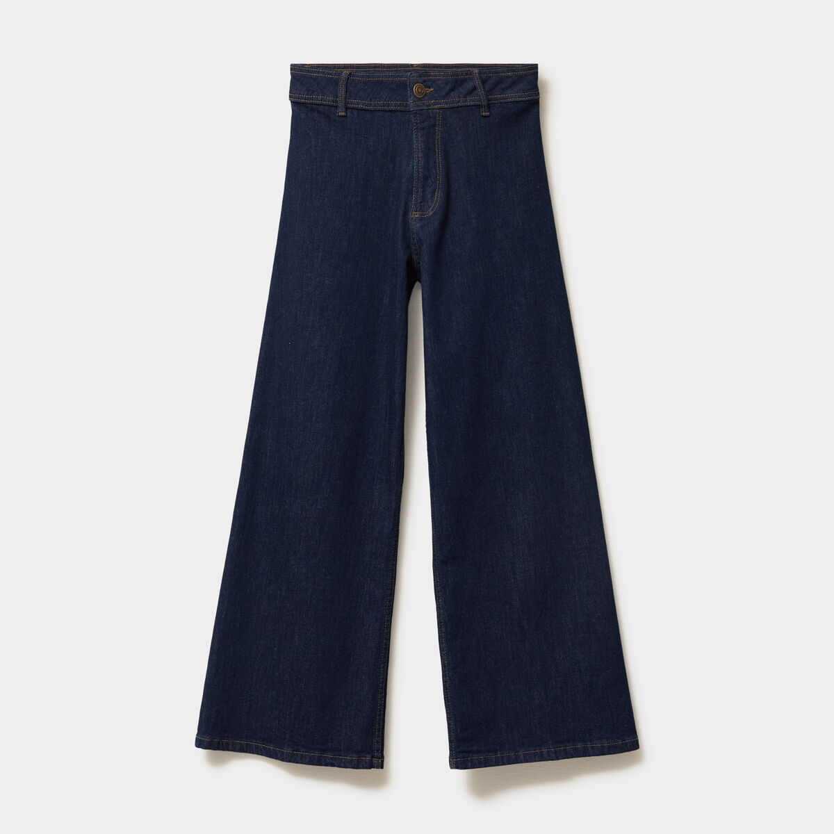 Jeans flare 7/8&egrave;me taille haute coton denim brut femme