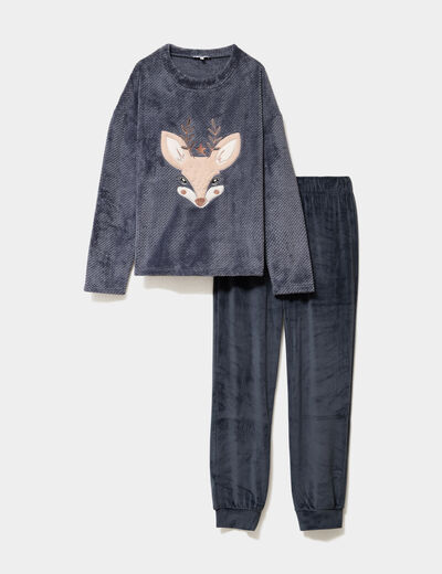 Ensemble pyjama pantalon polaire bleu gris femme