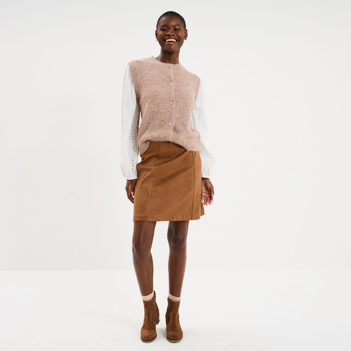 Gilet effet 2-en-1 beige femme