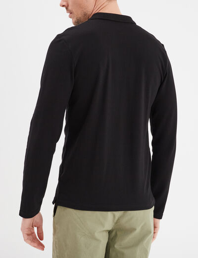 Polo manches longues en coton noir homme