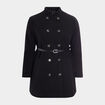 Manteau esprit officier droit ceinturé noir femme grande taille