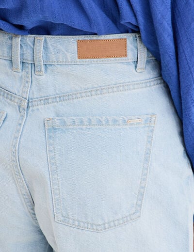 Short mom en jean 5 poches coton denim bleach femme