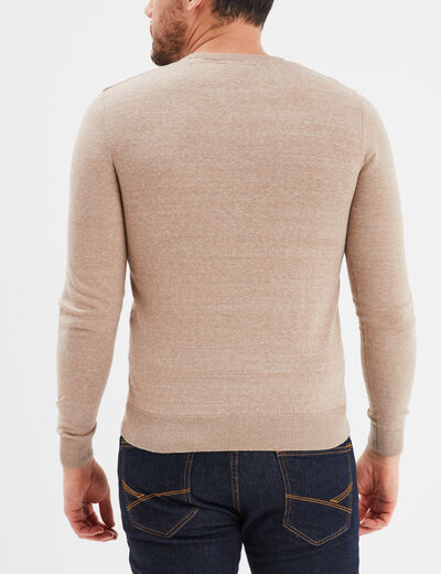 Pull droit col rond coton m&eacute;lang&eacute; beige homme