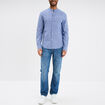 Chemise col mao lin mélangé bleu homme