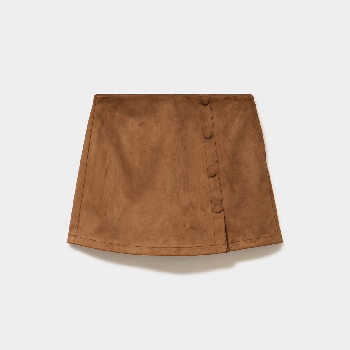 Mini-jupe su&eacute;dine boutonn&eacute;e camel femme