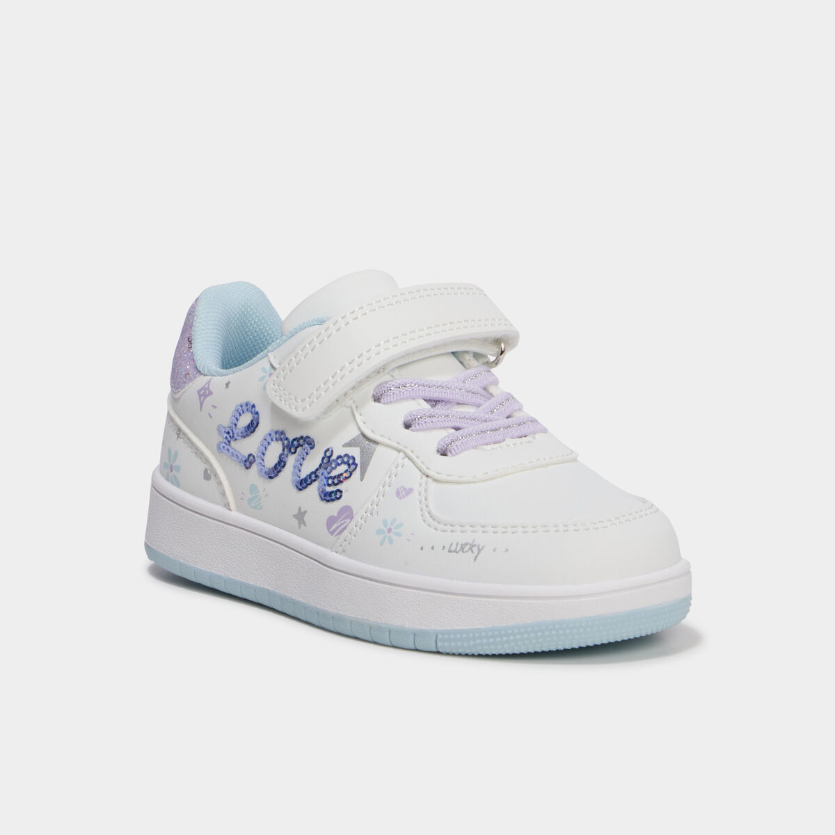 Tennis basses &agrave; scratchs et sequins blanc fille