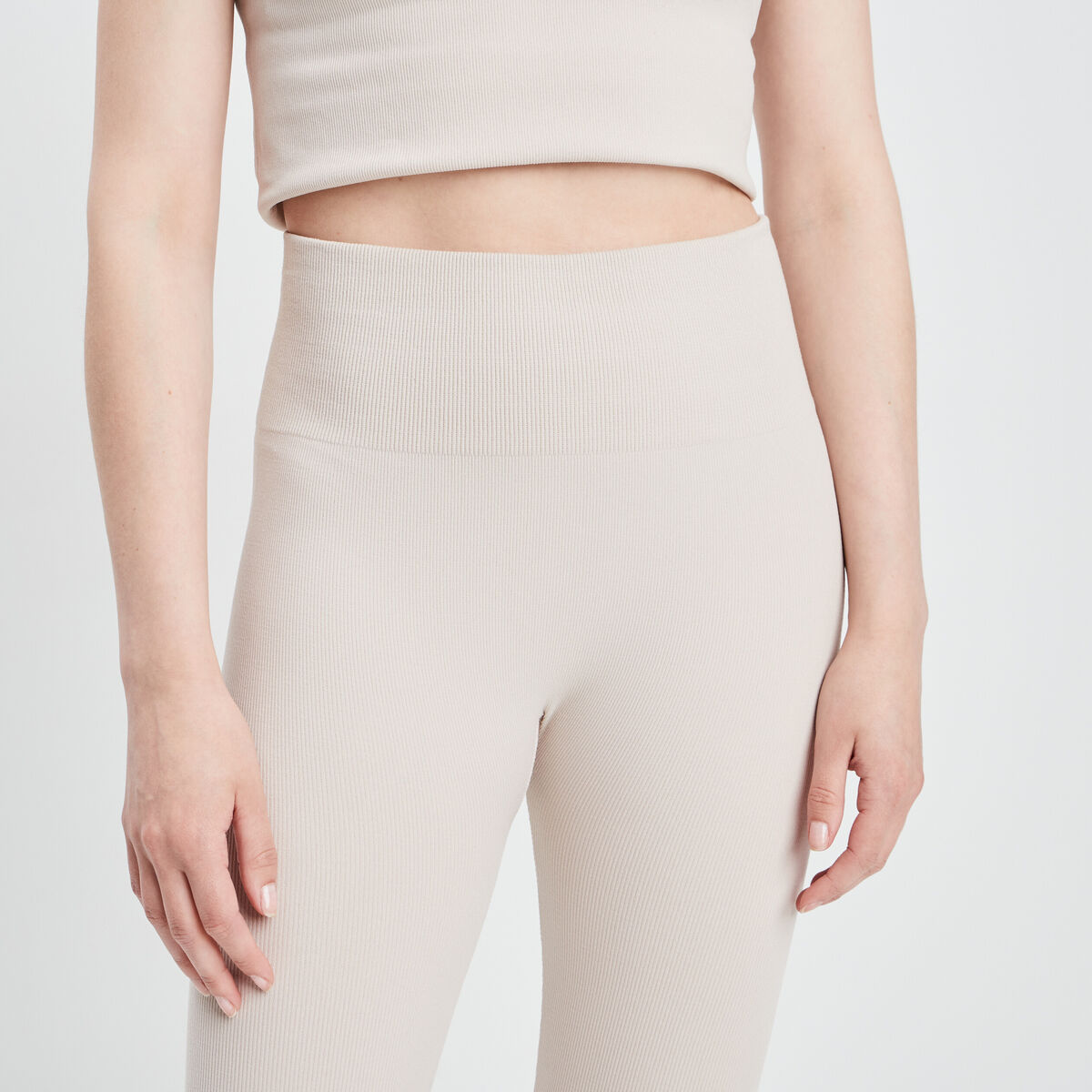 Legging taille haute côtelé sable femme