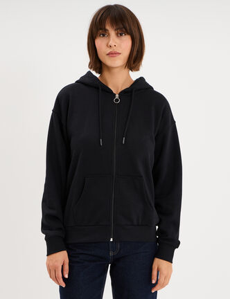 Sweat zipp&eacute; &agrave; capuche noir femme
