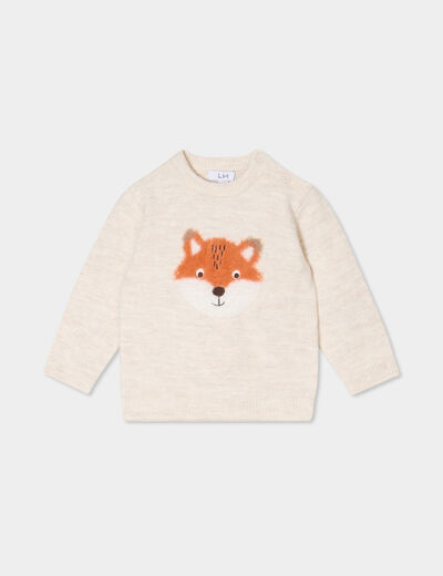 Pull manches longues épaule boutonnée beige bébé garçon
