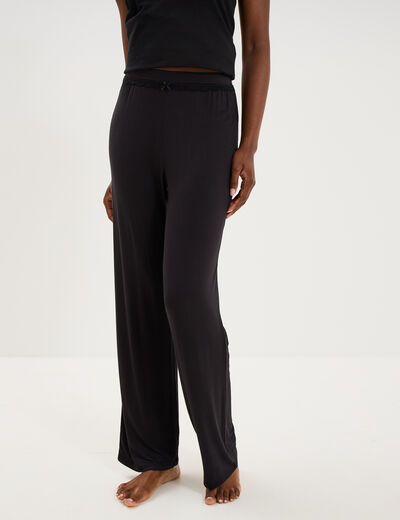 Pantalon de pyjama droit fluide noir femme