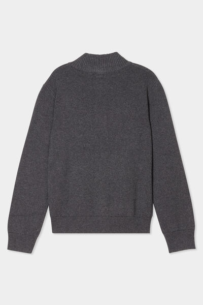 Gilet zipp&eacute; col montant coton gris fonc&eacute; gar&ccedil;on