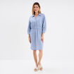 Robe col chemise 2 poches mélange lin bleu femme