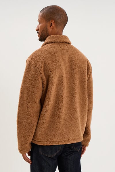 Veste sherpa polaire boutonn&eacute;e marron homme