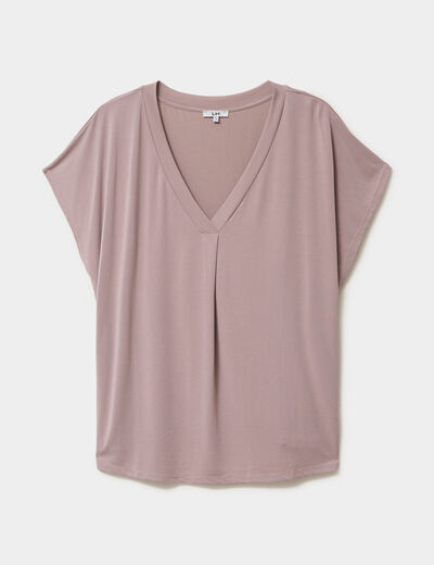 T-shirt col en V manches courtes marron clair femme grande taille