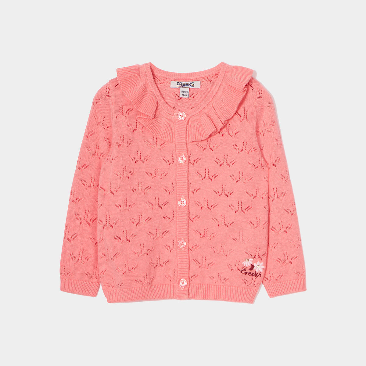 Gilet ajouré col à volants coton Creeks rose bébé fille